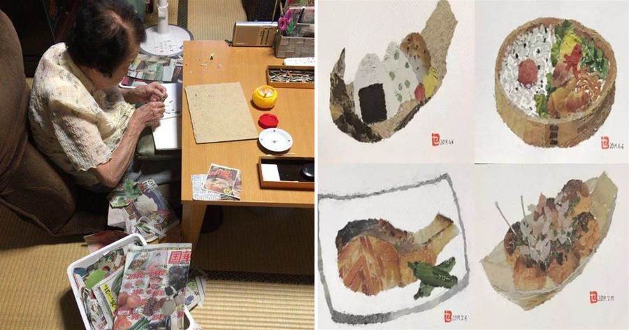 日本一位90歲奶奶靠撕報紙「作畫」吸粉數萬！沒用一滴顏料，作品精湛！