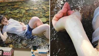 日本畫家畫女友，一幅水中少女，放大8倍，網友大呼：冷軍敗了