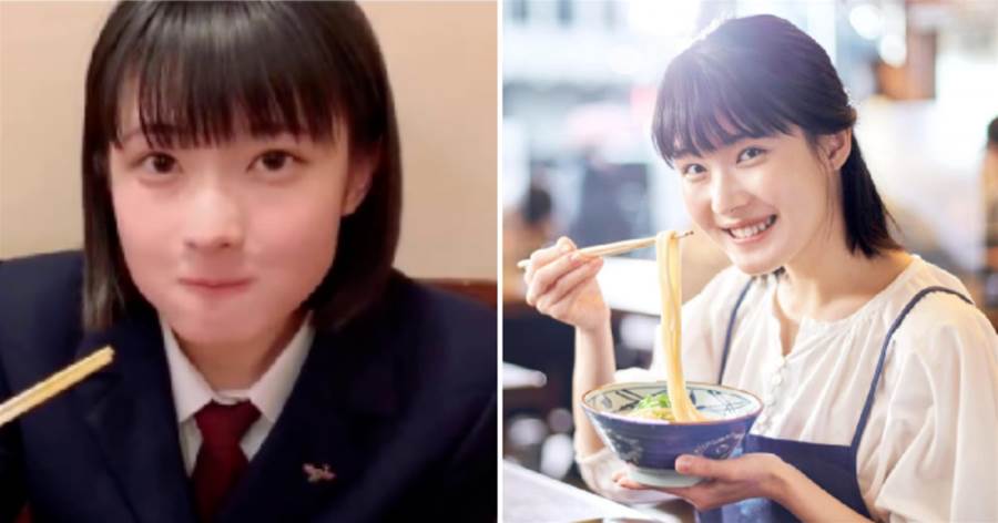 日本甜美女高中生，因拍攝烏冬麵廣告爆紅，卻表示拒絕赴東京發展，網友：吃相絕美好療癒～